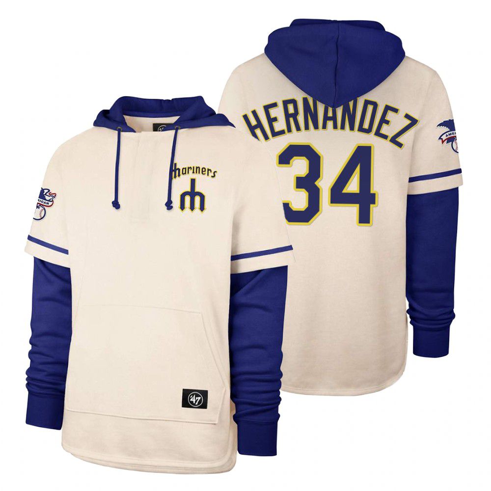 Men Seattle Mariners #34 Hernandez Cream 2021 Pullover Hoodie MLB Jersey->seattle mariners->MLB Jersey